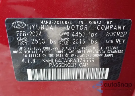 2024 Hyundai Sonata Sel from USA, damaged, VIN KMHL64JA5RA379669